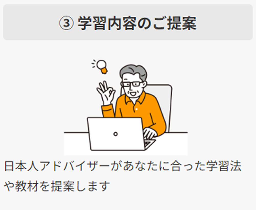 ③学習内容のご提案 日本人アドバイザーがあなたに合った学習法や教材を提案します